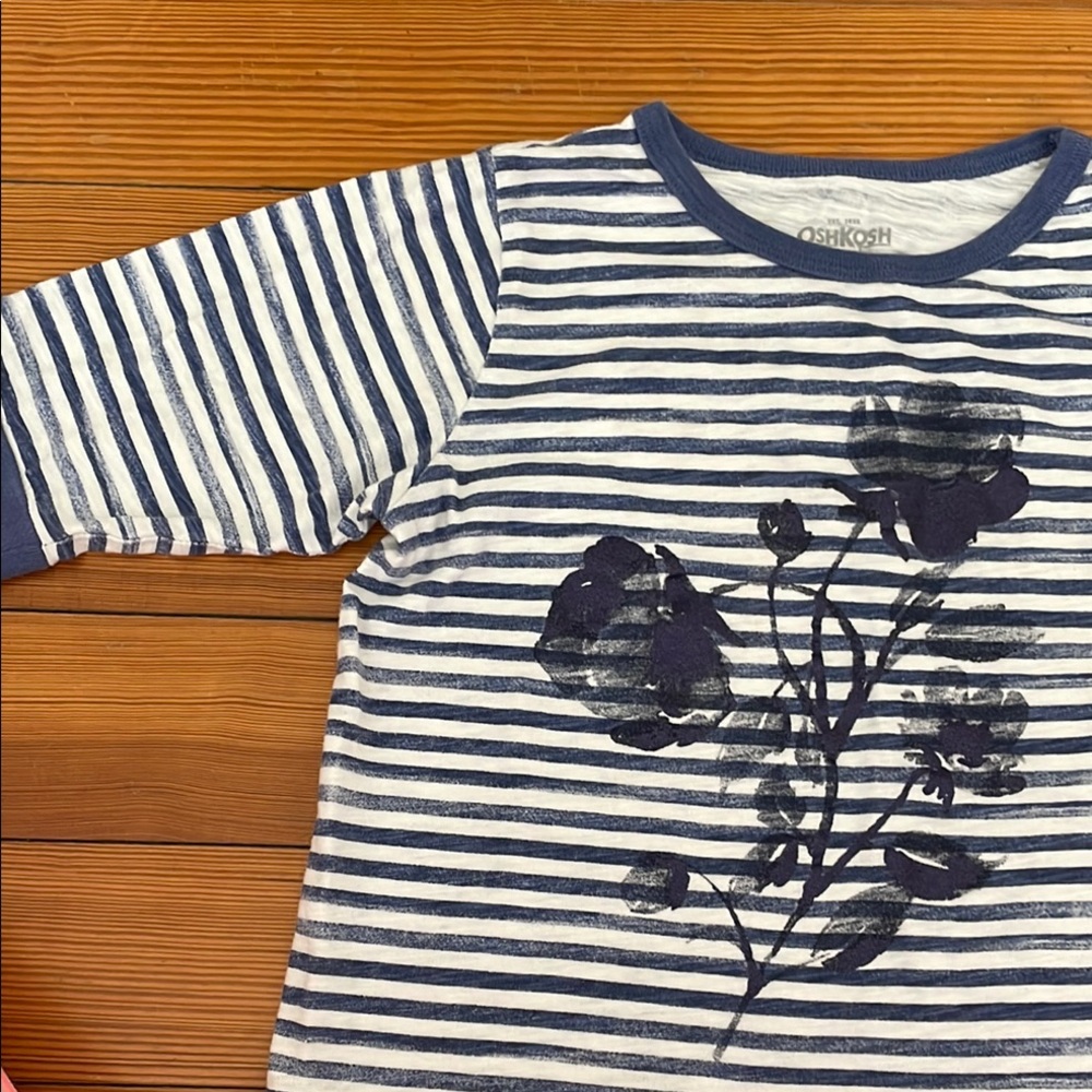 OshKosh B'gosh Kids Striped Blue Floral Shirt GUC size 10